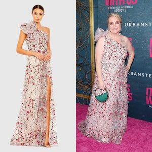 Mac Duggal 20331 Pink Embellished One Shoulder A Line Floral Gown Size 4 NWT